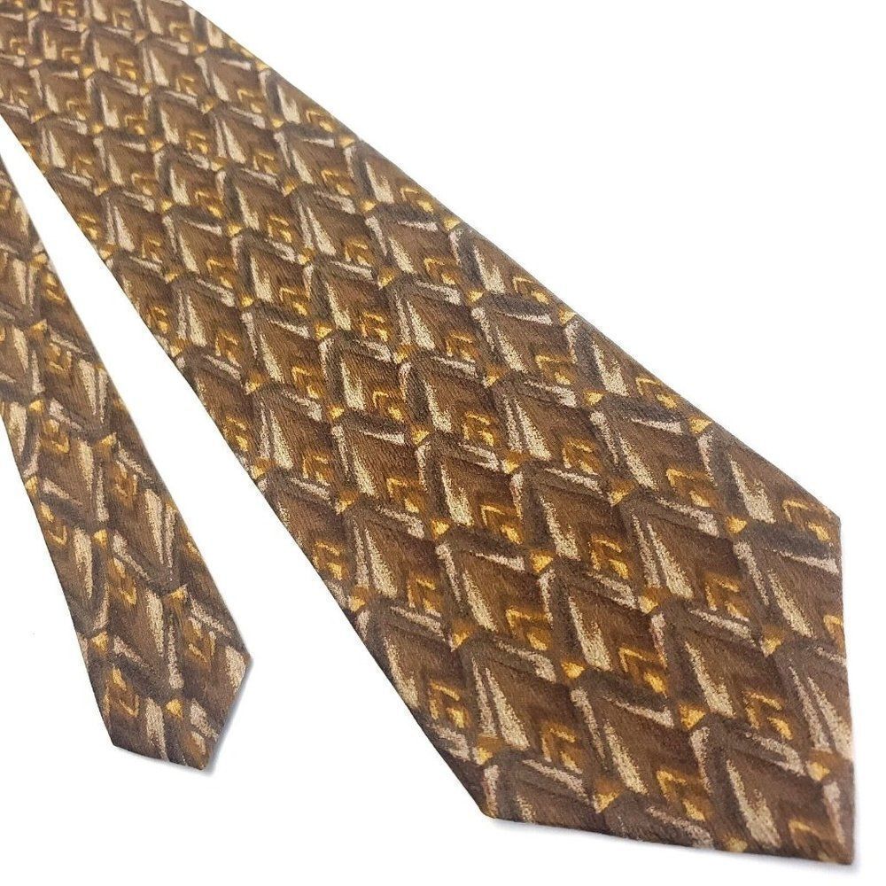 Henry Grethel Bronze Brown Silk Tie Woven Geometric Wide
